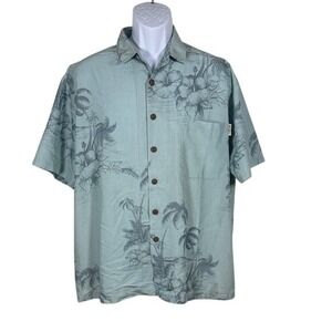 Local Motion Mens Hawaiian Aloha Shirt Sage Green Tropical Floral MT6490 Large